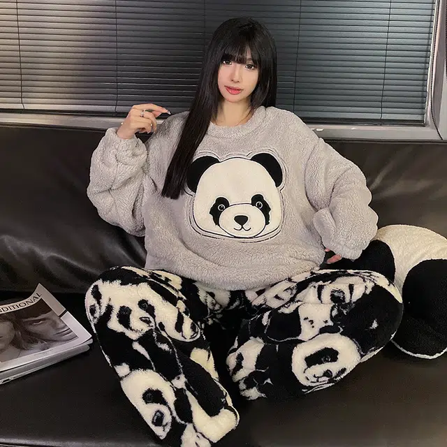 俞兆林 高端卡通长袖长裤保暖甜美家居服可外穿睡衣套装 女款 灰色