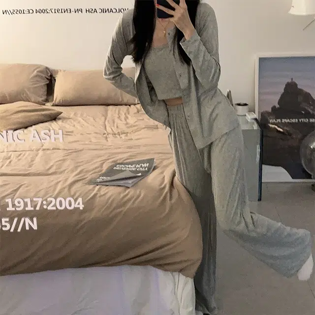 俞兆林 高级感带胸垫纯欲亲肤舒适休闲家居服可外穿睡衣套装 女款 浅灰色