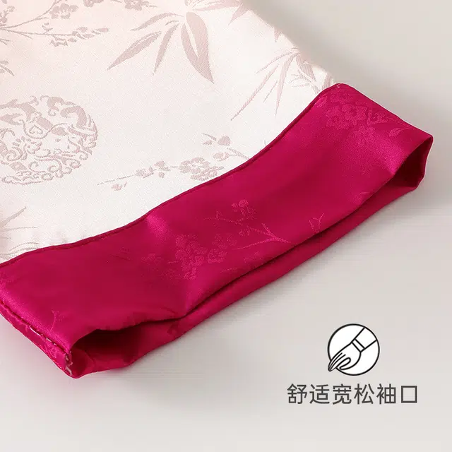 俞兆林 新中式高级感五分袖长裤国风家居服可外穿睡衣套装 女款 红粉佳人