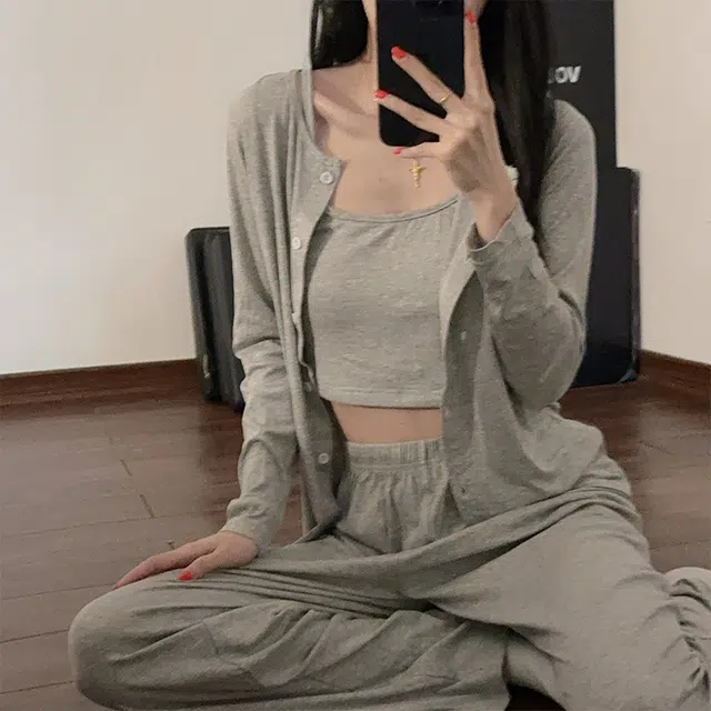 俞兆林 高级感带胸垫纯欲亲肤舒适休闲家居服可外穿睡衣套装 女款 浅灰色