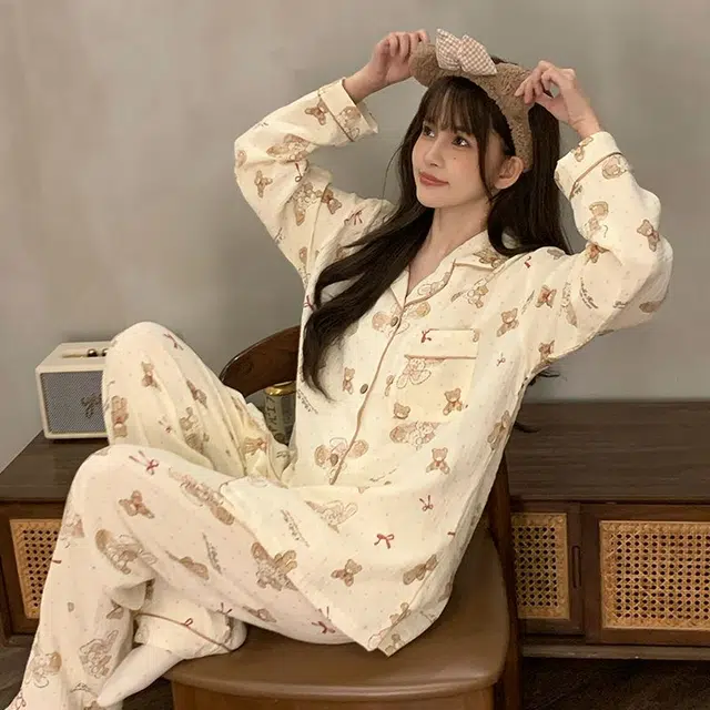 俞兆林 可爱时尚卡通高级感柔软纯棉翻领甜美少女学生舒适长袖长裤家居服睡衣套装 秋冬季 女款