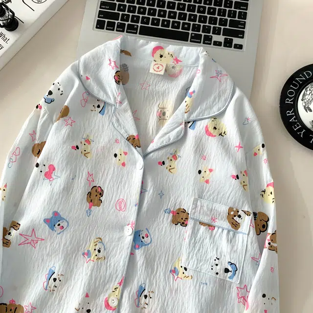 俞兆林 亲肤舒适卡通翻领长袖长裤休闲甜美可爱开衫家居服可外穿睡衣套装 女款 蓝色