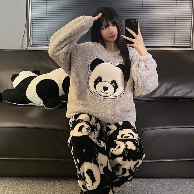 俞兆林 高端卡通长袖长裤保暖甜美家居服可外穿睡衣套装 女款 灰色