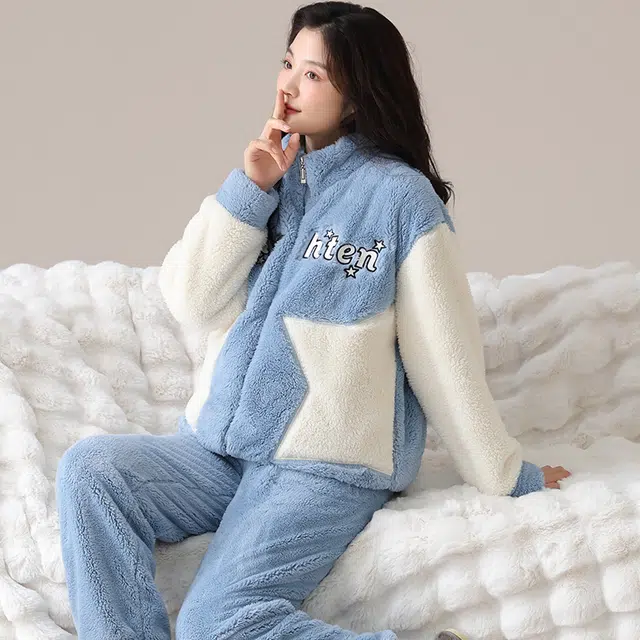 俞兆林 轻奢简约加厚小个子可外穿睡衣套装 女款 蓝色
