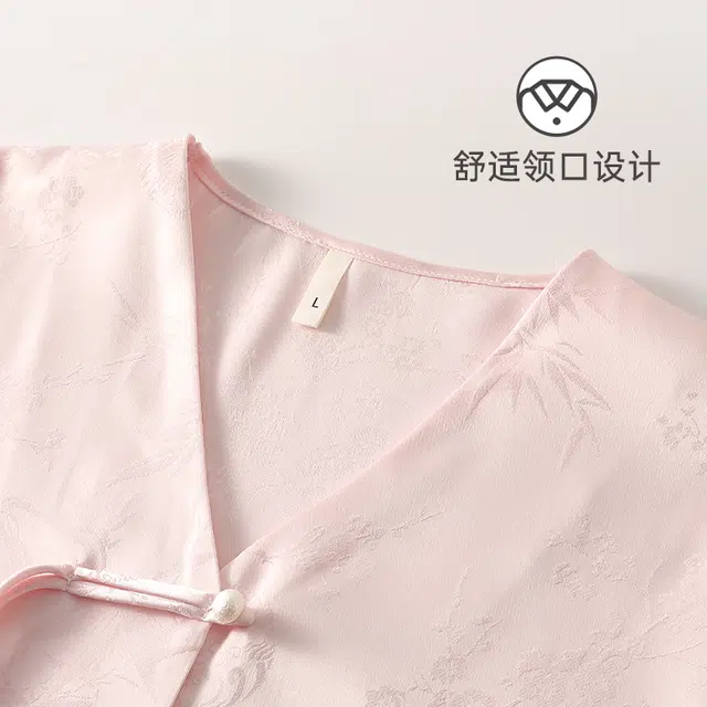 俞兆林 新中式高级感五分袖长裤国风家居服可外穿睡衣套装 女款 红粉佳人