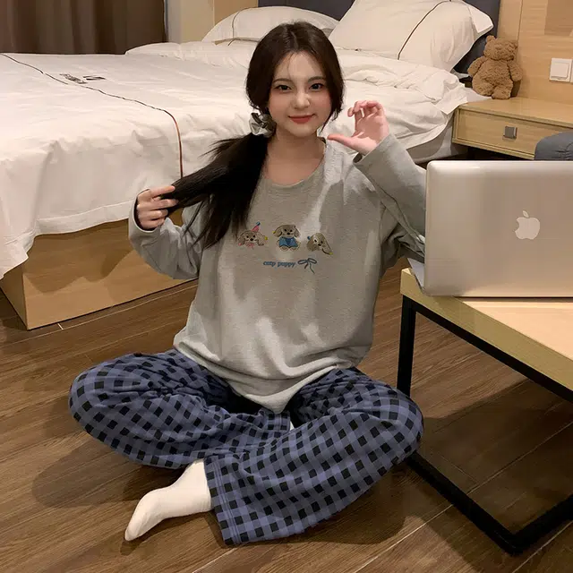 俞兆林 时尚卡通圆领柔软长袖长裤休闲家居服睡衣套装 女款