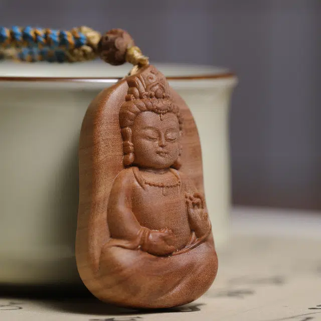 絮物 新中式国潮古风木雕观音 一帆风顺本命年 车载好运 老山檀 吊坠 男女同款情侣款