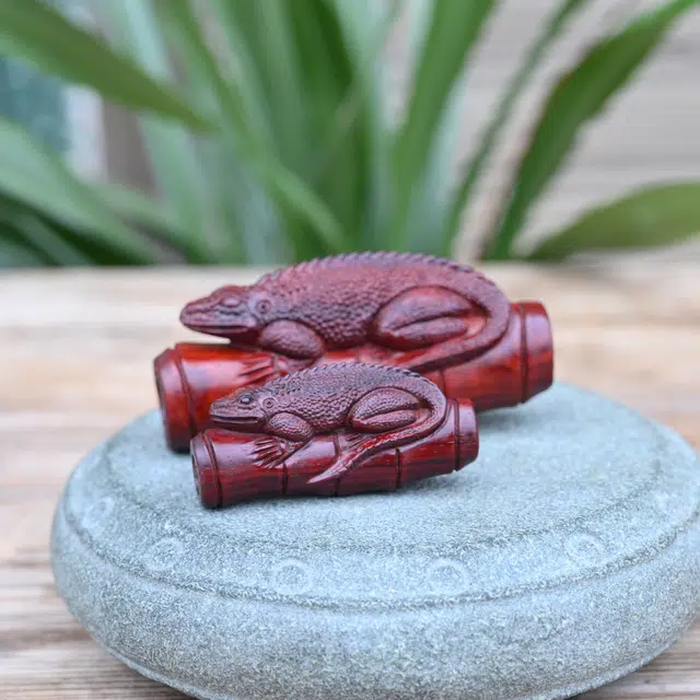 絮物 国风新中式手把件盘玩文玩竹节蜥蜴车载挂件招财纳福财源广进 小叶紫檀 摆件 男女同款情侣款
