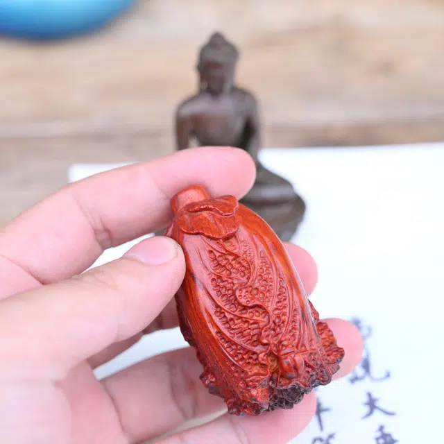 絮物 国风新中式大白菜车载文玩盘玩工艺装饰品手工精雕 小叶紫檀 把件 男女同款情侣款