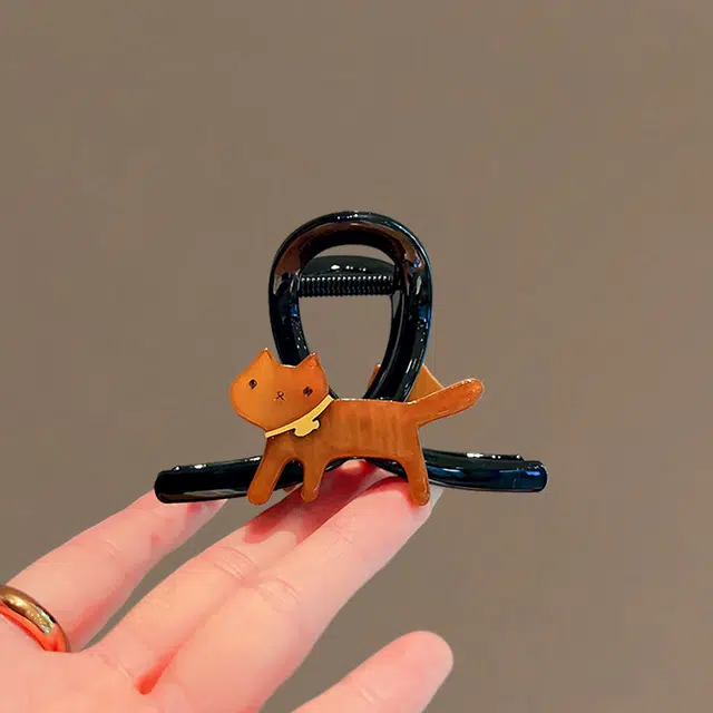 丹琴 韩系可爱动物小猫咪 高级感个性抓夹中号发卡后脑勺盘发鲨鱼夹头饰 亚克力 发夹 女款