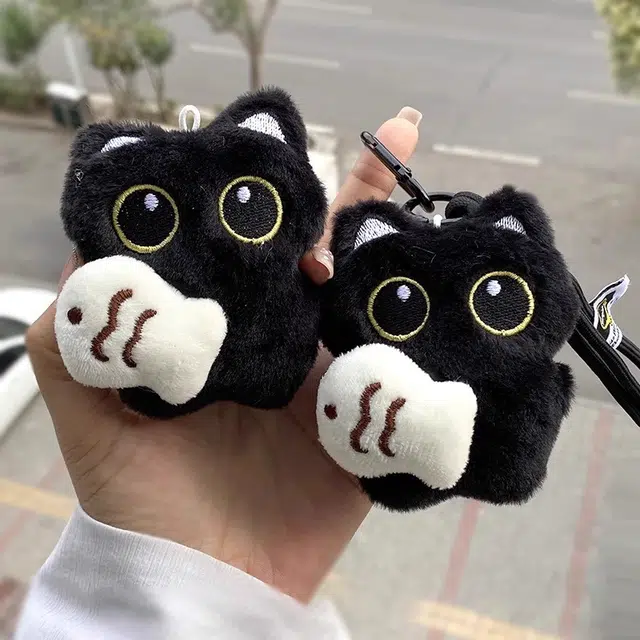 丹琴 摸鱼大眼黑猫 可爱治愈玩偶恶魔翅膀公仔书包背包挂饰创意 毛绒 挂件 男女同款情侣款