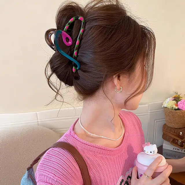 丹琴 设计感撞色波点抓夹韩系高级感百搭鲨鱼夹大号发量大后脑勺发卡头饰 亚克力 发夹 女款