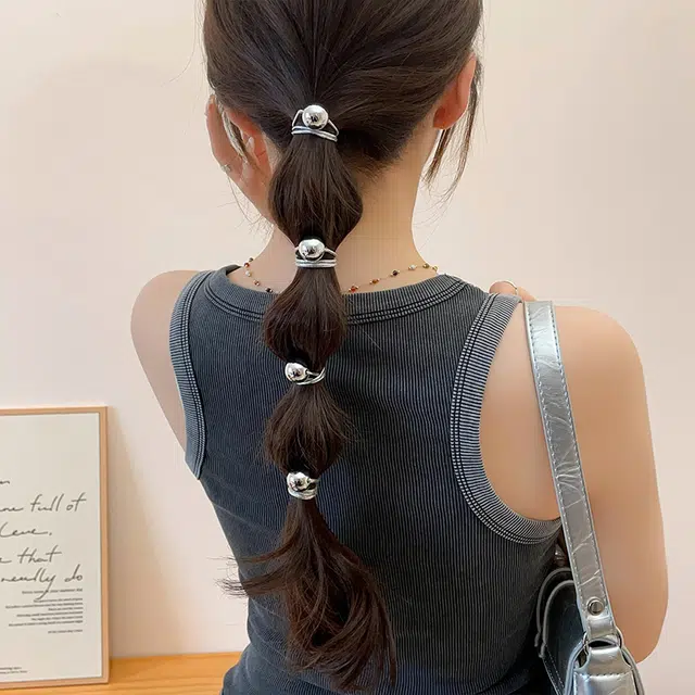 丹琴 银色圆球发圈高级感扎头发橡皮筋高弹力不伤发发绳 头绳 女款