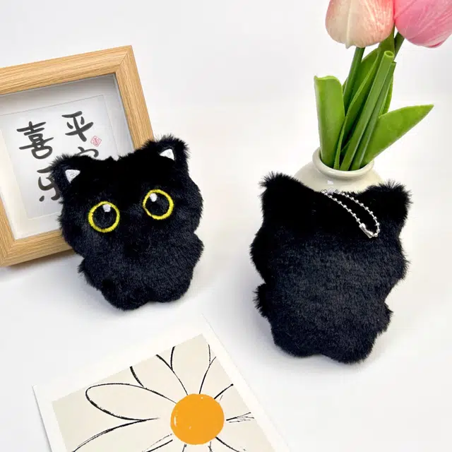 丹琴 煤球小黑猫咪 可爱卡通精灵玩偶萌趣创意手玩把件公仔书包背包挂饰百搭汽车钥匙扣 毛绒 挂件 男女同款情侣款