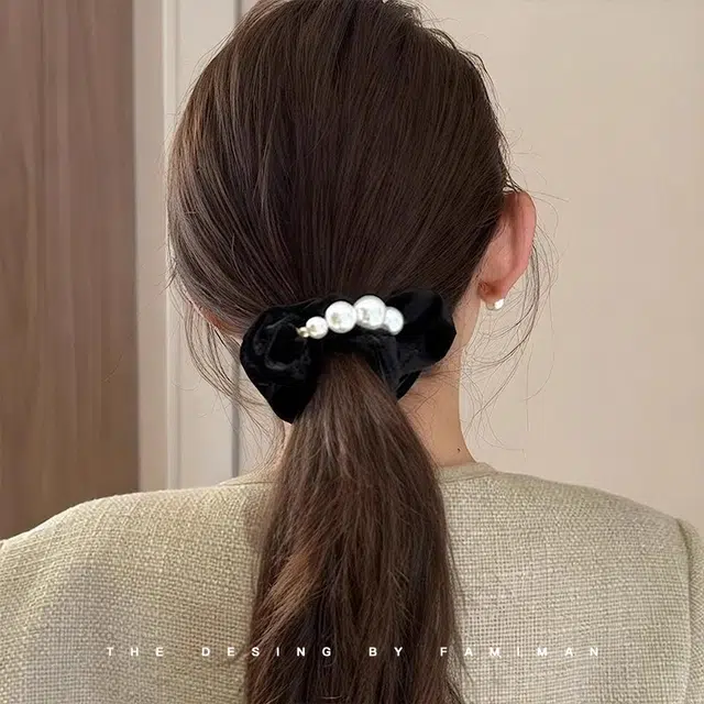 丹琴 丝绒大肠发圈 高级感高马尾扎头发绳仿珍珠款丸子头头饰 布艺 头绳 女款