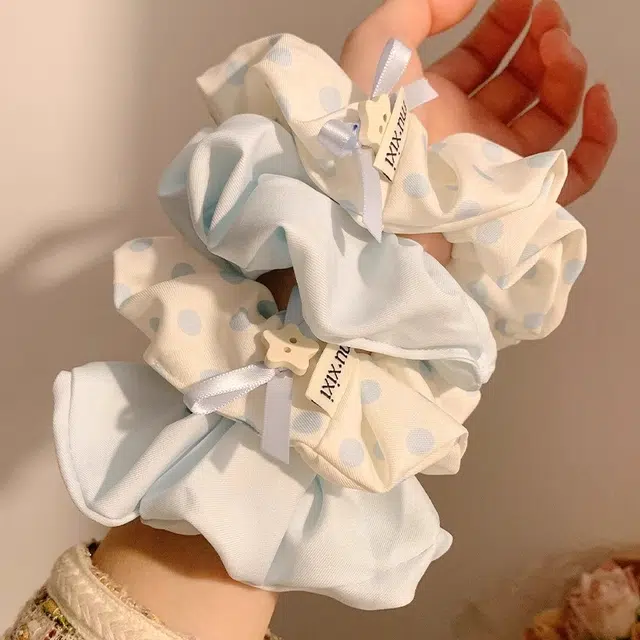 丹琴 小清新慵懒风甜美波点大肠扎发低马尾高级感简约 布艺 发圈 女款