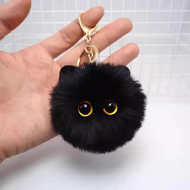 丹琴 害羞腮红猫猫球书包背包钥匙扣包包公仔小黑猫 毛绒 挂件 男女同款情侣款