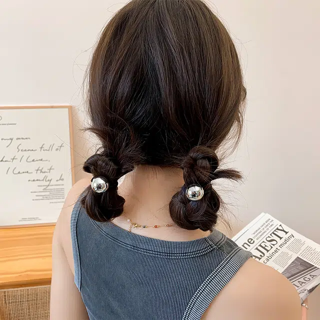 丹琴 银色圆球发圈高级感扎头发橡皮筋高弹力不伤发发绳 头绳 女款