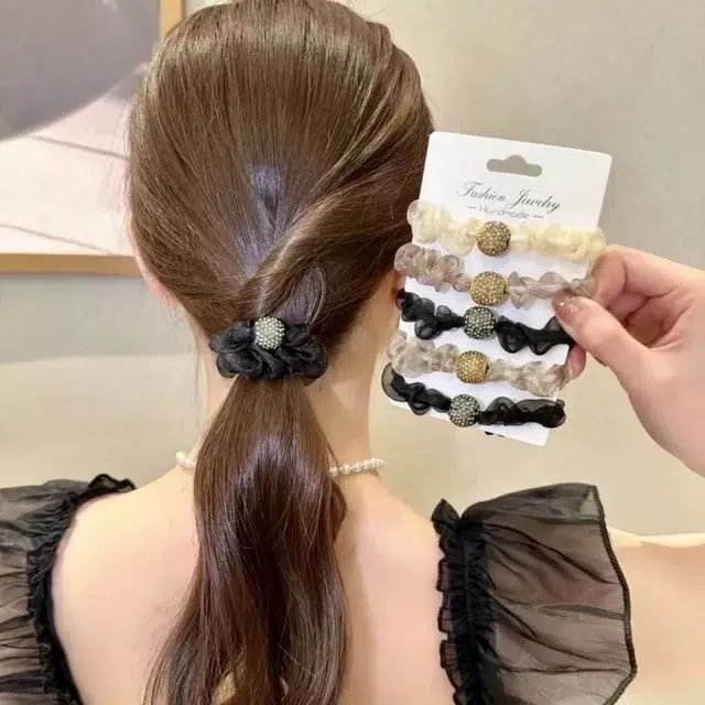 丹琴 闪珠大肠气质扎头发小皮套网纱 头绳 女款