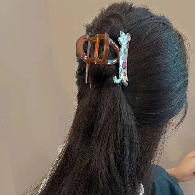 丹琴 可爱小猫后脑勺盘发中号发量少鲨鱼夹子半扎发发卡 发夹 女款