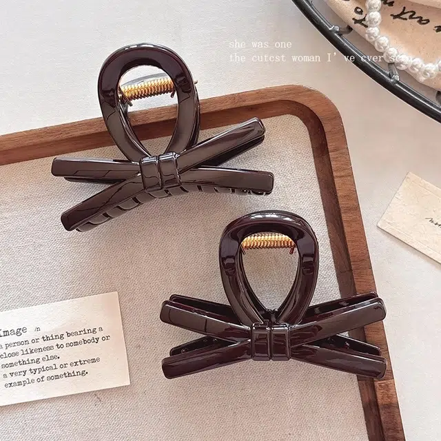 丹琴 巧克力棕色蝴蝶结头发抓夹高级感鲨鱼夹子发抓后脑勺发卡发饰 树脂 发夹 女款
