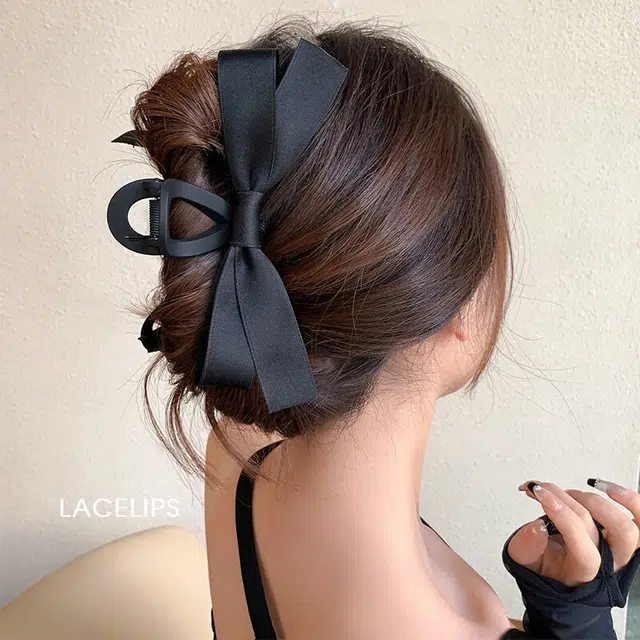 丹琴 黑色双面蝴蝶结抓夹女大号高级感鲨鱼夹发饰后脑勺夹子 发夹 女款
