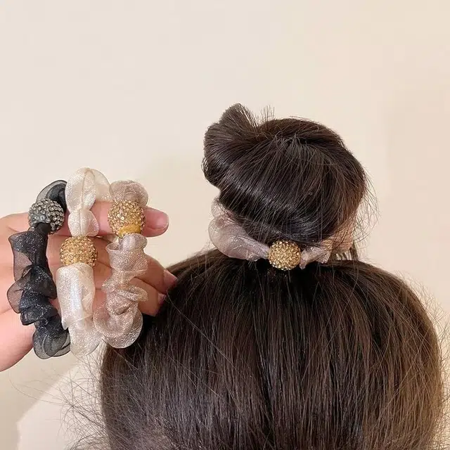 丹琴 闪珠大肠气质扎头发小皮套网纱 头绳 女款