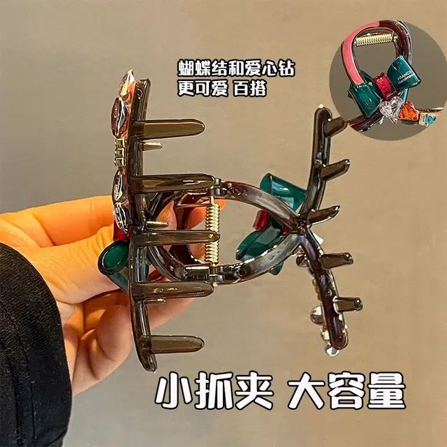 丹琴 蝴蝶结抓夹韩国高级感彩色发卡后脑勺鲨鱼夹子 头饰 亚克力 发夹 女款