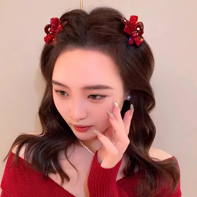 丹琴 甜美可爱红色蝴蝶结水钻小抓夹简约气质刘海夹侧边碎发卡发饰 树脂 发夹 女款