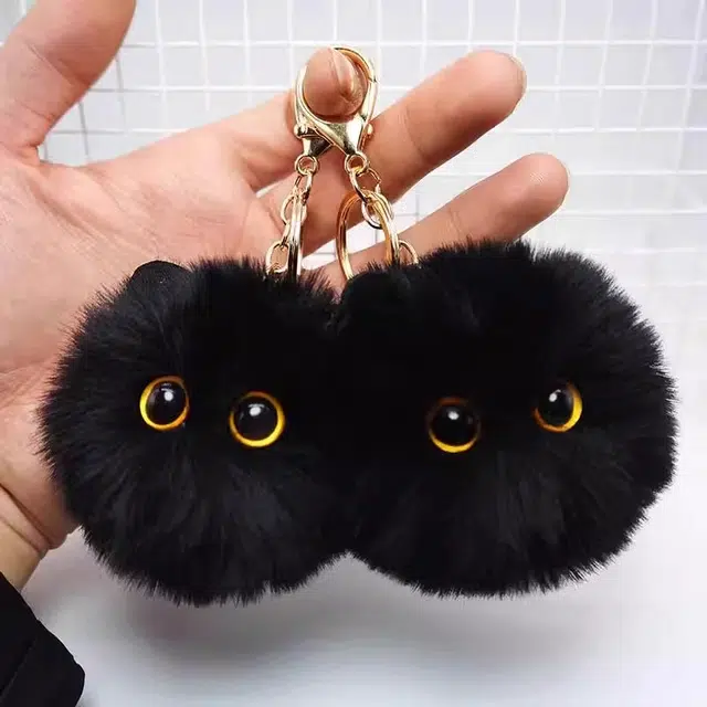 丹琴 害羞腮红猫猫球书包背包钥匙扣包包公仔小黑猫 毛绒 挂件 男女同款情侣款