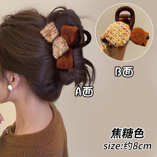 丹琴 新年红色蝴蝶结抓夹秋冬季高级感鲨鱼夹头饰夹子后脑勺发卡 布艺 发夹 女款