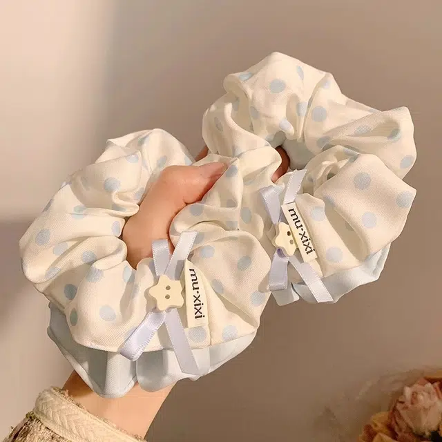 丹琴 小清新慵懒风甜美波点大肠扎发低马尾高级感简约 布艺 发圈 女款