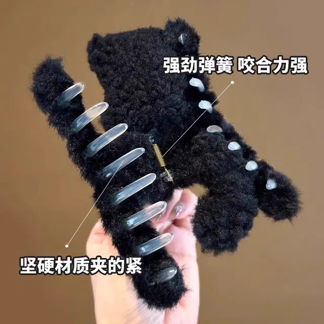 丹琴 卡通可爱黑色猫咪抓夹发卡大号秋冬气质后脑勺鲨鱼夹子头饰 毛绒 发夹 女款