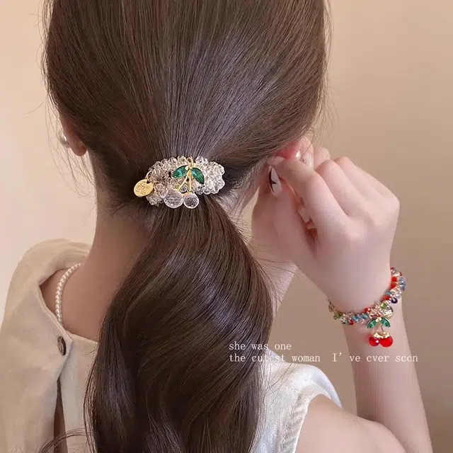 丹琴 闪亮樱桃彩色简约两用扎精致 弹力绳 头绳 女款