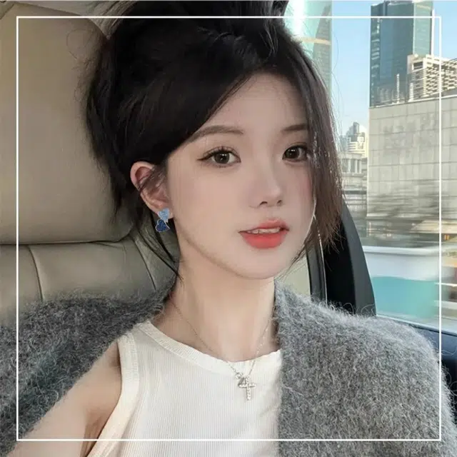 丹琴 【蓝色小香风爱心】独特时尚小众设计感气质高级感个性潮流百搭耳饰 合金 耳环 女款