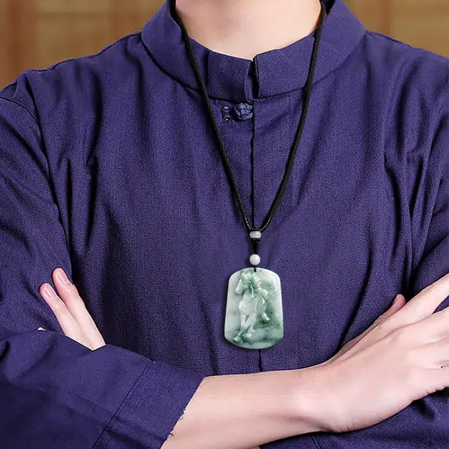 翠匠人 新中式国潮飘花马生肖马牌高级小众设计 豆种 翡翠项链 男女同款情侣款
