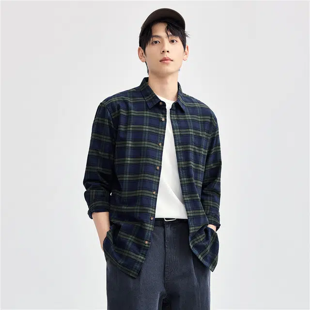 佐丹奴 纯棉法兰绒格子梭织长袖衬衫 男女同款
