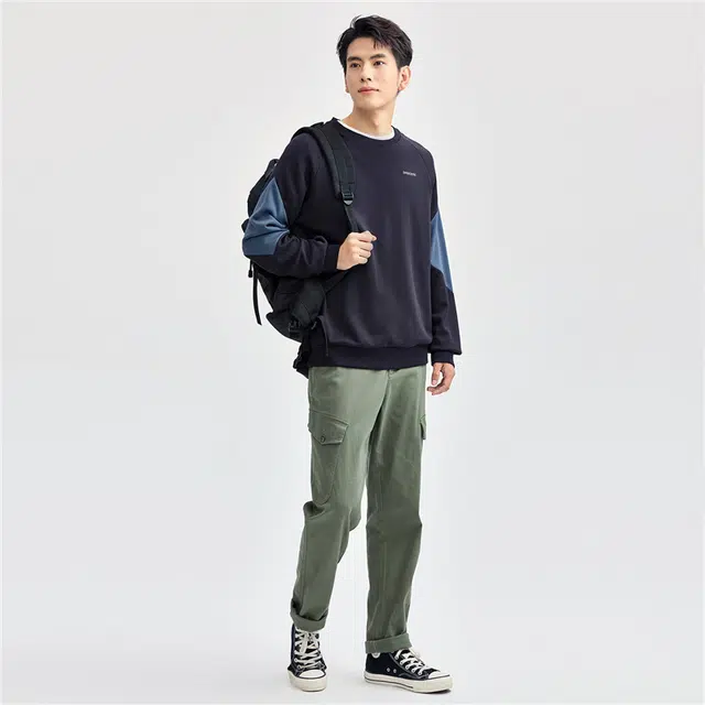 佐丹奴 字母刺绣拼色插肩针织圆领套头卫衣 男款