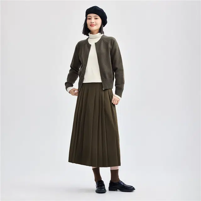 佐丹奴 磨毛垂感日字扣腰带梭织舒适休闲长裙 女款