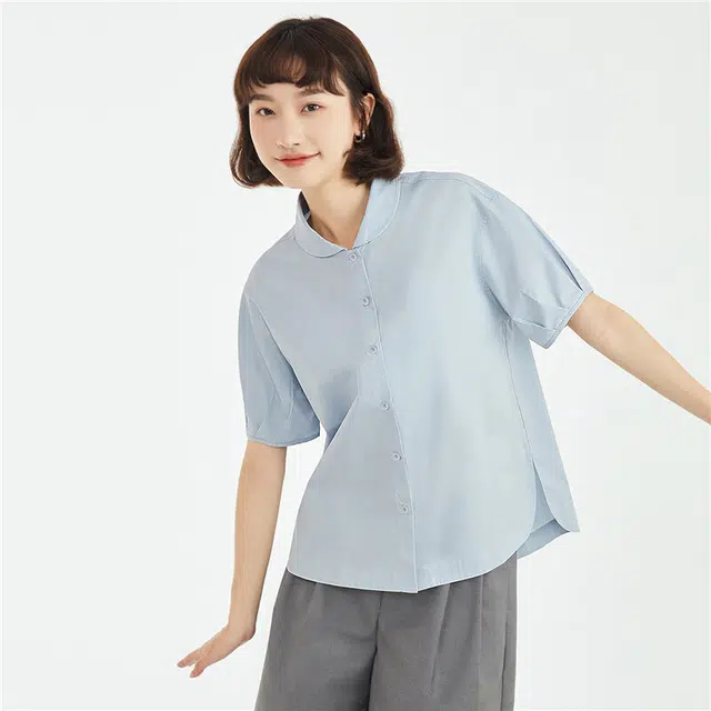 佐丹奴 娃娃领灯笼袖小众休闲短袖衬衫 女款