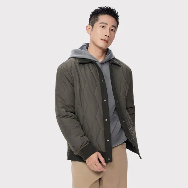 佐丹奴 棉衣外套波浪纹撞色灯芯绒翻领夹克棉服 男款