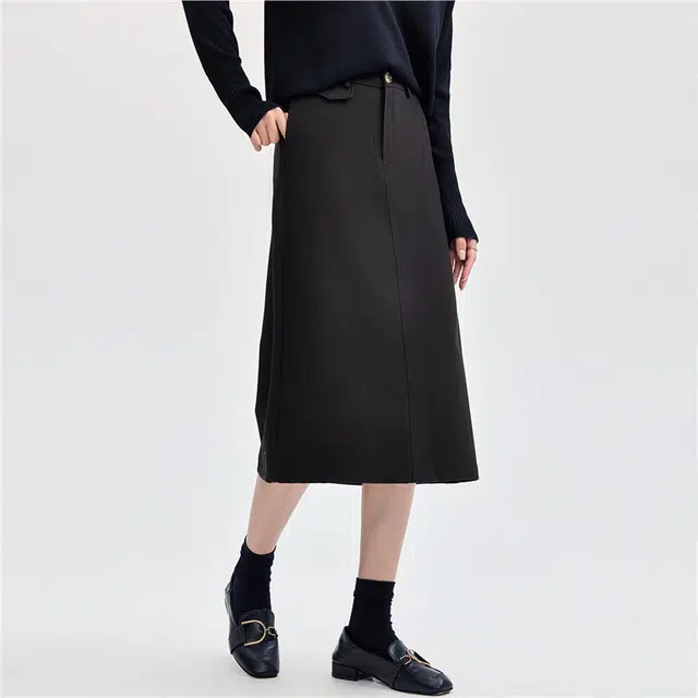 佐丹奴 磨毛气质通勤风袋盖装饰半身休闲长裙 女款