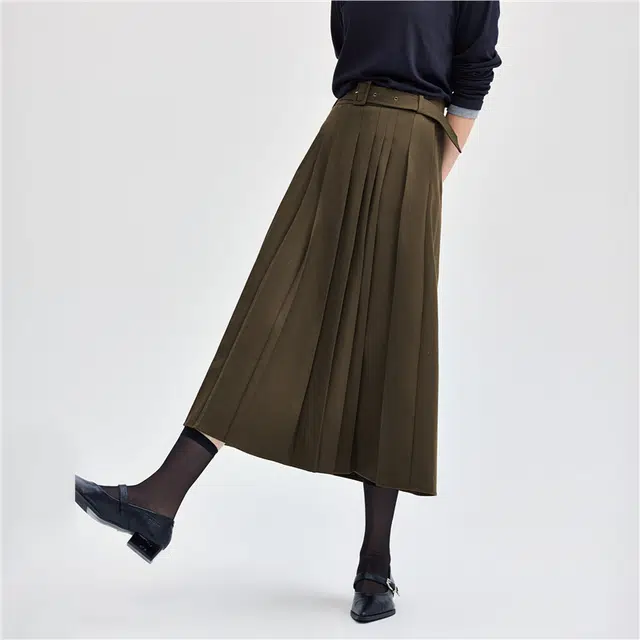 佐丹奴 磨毛垂感日字扣腰带梭织舒适休闲长裙 女款