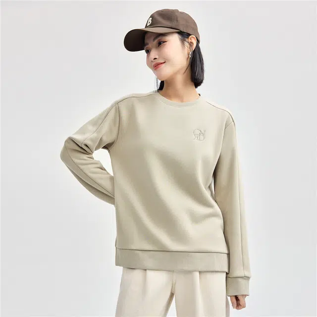 佐丹奴 加绒保暖字母刺绣针织圆领套头长袖卫衣 女款