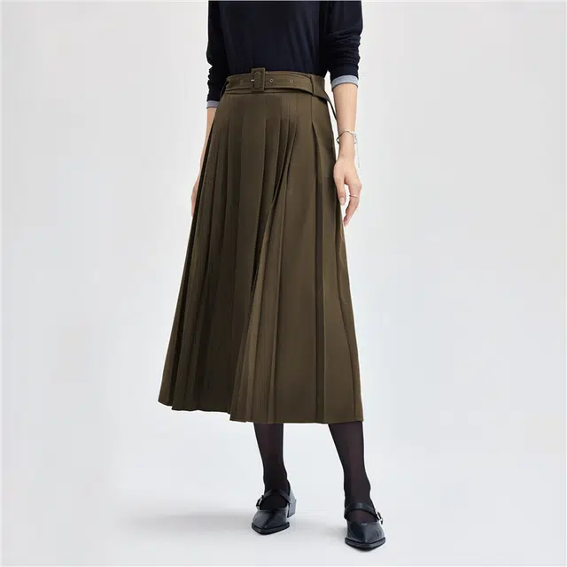 佐丹奴 磨毛垂感日字扣腰带梭织舒适休闲长裙 女款