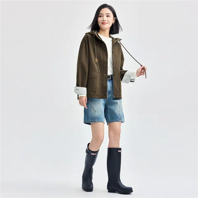 佐丹奴 磨毛工装口袋连帽梭织夹克外套 女款