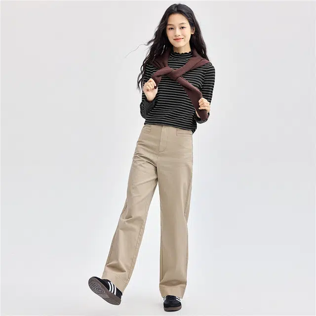 佐丹奴 条纹木耳边半高领打底针织衫 女款