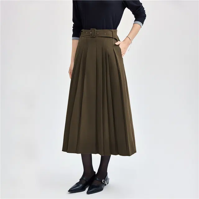 佐丹奴 磨毛垂感日字扣腰带梭织舒适休闲长裙 女款