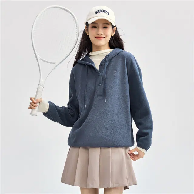 佐丹奴 纯色保暖刺绣连帽休闲时尚长袖卫衣 女款