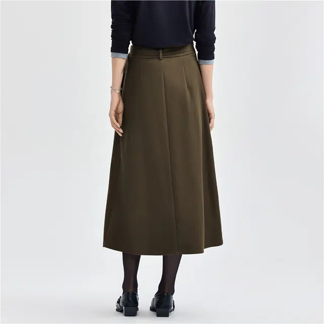 佐丹奴 磨毛垂感日字扣腰带梭织舒适休闲长裙 女款